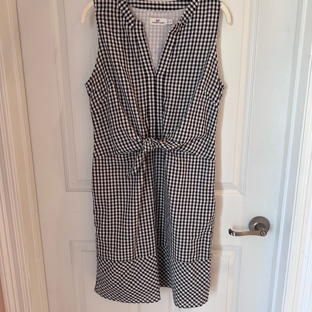Vineyard Vines Black & White Gingham Tie-Front Midi Dress